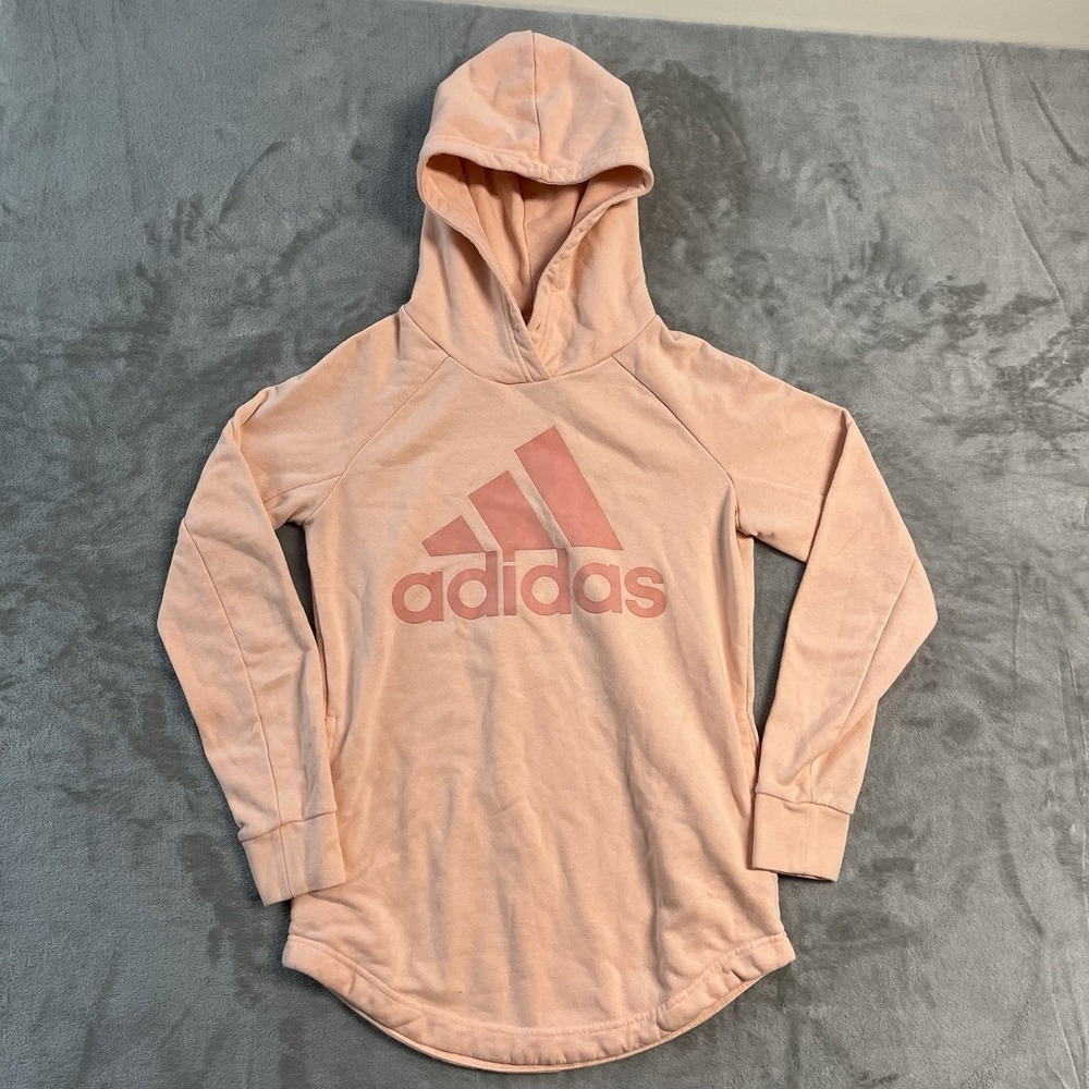 Adidas Pink Curved Hem Hoodie Womens Small Athletic Sweatshirt Athleisure Sporty